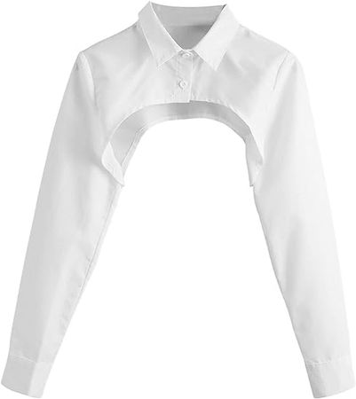 SweatyRocks Women's Long Sleeve Button Front Collared Ultra Crop Blouse Shirt Top at Amazon Women’s Clothing store