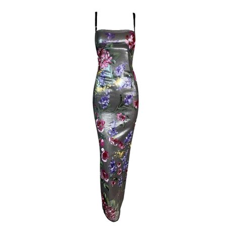 Unworn F/W 1998 Dolce and Gabbana Runway Silver Mesh Painted Wiggle Dress For Sale at 1stdibs