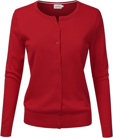 JJ Perfection Women's Button Down Soft Knit Long Sleeve Cardigan Sweater RED M at Amazon Women’s Clothing store