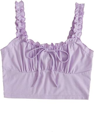 Verdusa Women's Frill Trim Strap Tie Knot Ruched Front Bustier Crop Top at Amazon Women’s Clothing store