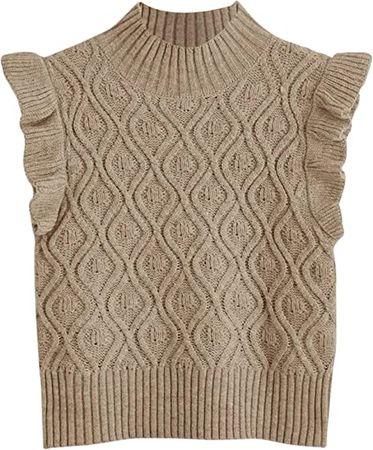 MISSACTIVER Women’s Ruffle Armhole Solid Sweater Vest Casual Mock Neck Sleeveless Knitted Sweater Streetwear at Amazon Women’s Clothing store