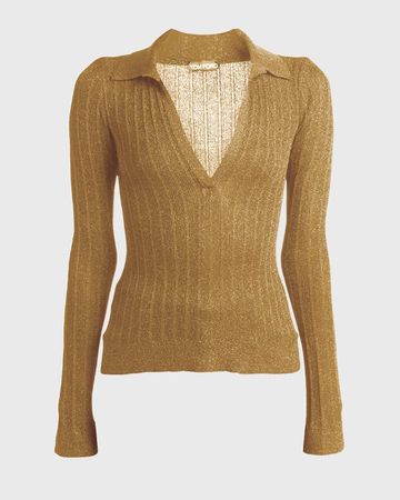 TOM FORD Lurex Knit Polo Sweater | Neiman Marcus