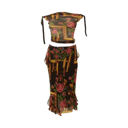 John Galliano Floral Printed Bias cut Silk Maxi Skirt