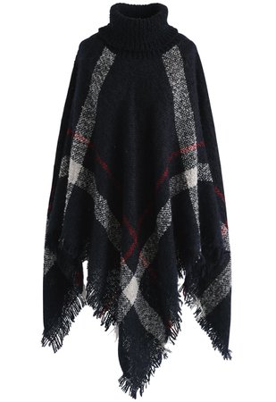 Unstoppably Charming Stripe Shaggy Knit Cape in Navy - Retro, Indie and Unique Fashion