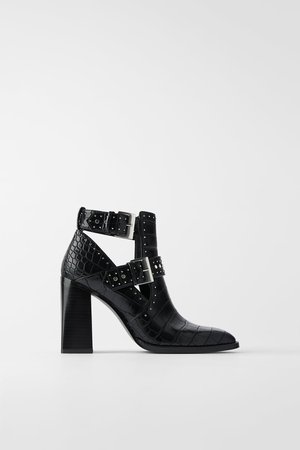 ANIMAL EMBOSSED HEELED ANKLE BOOTS WITH OPENINGS | ZARA United States black