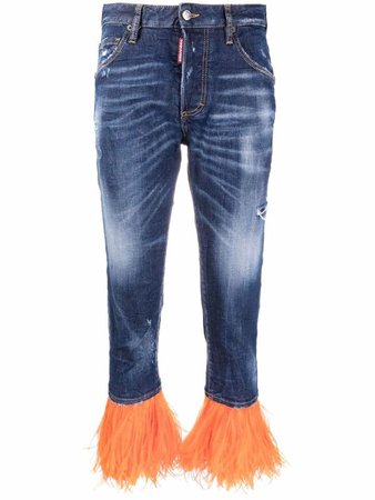 Dsquared2 feather-trim cropped jeans - FARFETCH