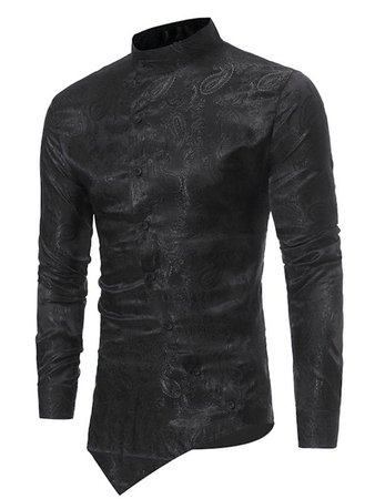 2018 Mandarin Collar Asymmetrical Hem Paisley Shirt BLACK M In Shirts Online Store. Best Roll Shirt For Sale | DressLily.com