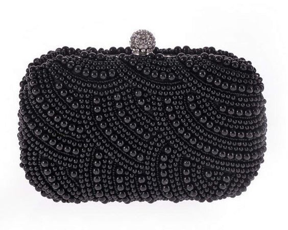 Hand Made Luxury Pearl Clutch Bag Diamond Chain for Party Wedding - black