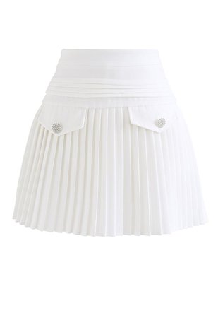 Dazzling Crystal Pleated Mini Skirt in White - Retro, Indie and Unique Fashion