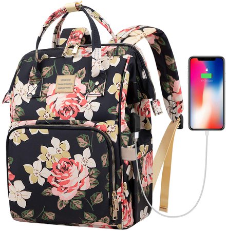 Laptop Backpack,15.6 Inch Stylish College School Backpack with USB Charging Port,Water Resistant Casual Daypack Laptop Backpack for Women/Girls/Business/Travel (Flower Pattern): Amazon.ca: Clothing & Accessories