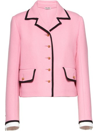 Shop pink Miu Miu contrast trim cropped jacket