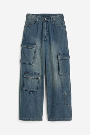 Wide High Cargo Jeans - Denim blue - Ladies | H&M US
