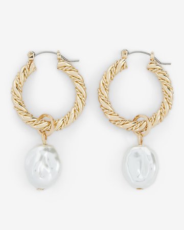 Twisted Hoop Pearl Drop Earrings | Express