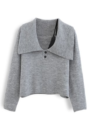 Collared Cold-Shoulder Knit Sweater in Grey - Retro, Indie and Unique Fashion