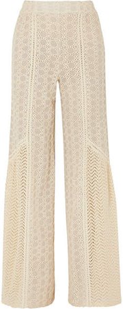 Crocheted Cotton-blend Gauze Wide-leg Pants - Ecru