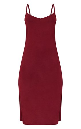 Dark Red Jersey Split Cami Midi Dress | PrettyLittleThing USA