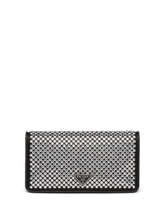 Prada Crystal Embroidered Wallet On Chain 1DH0442AWL Black | Farfetch