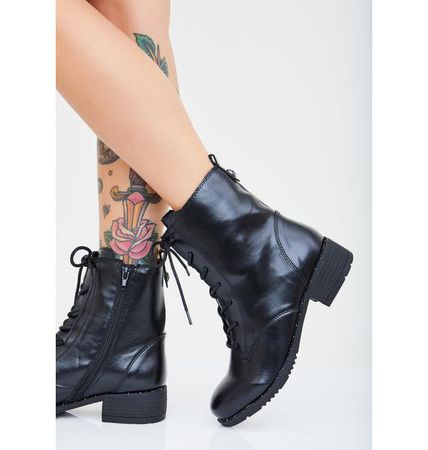 Vegan Leather Ankle Boots Lace Up Zip Black | Dolls Kill