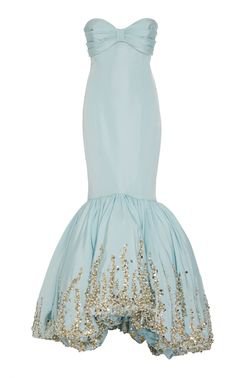Elizabeth Kennedy Embroidered Silk-Satin Mermaid Gown