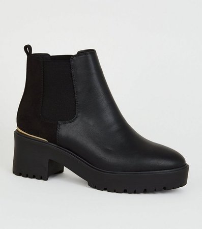 Black Leather-Look Chunky Chelsea Boots | New Look