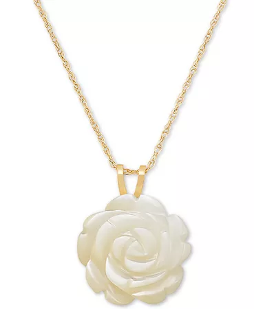 Macy's Mother-of-Pearl Rose 18" Pendant Necklace in 10k Gold