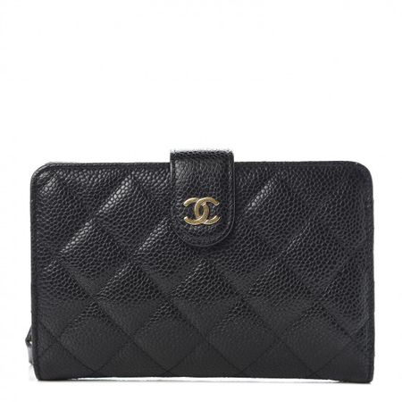 CHANEL Caviar Quilted Zipped Pocket Wallet Black 474730