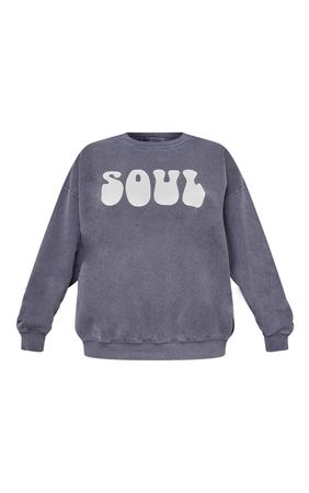 Charcoal Soul Print Washed Sweatshirt | PrettyLittleThing USA