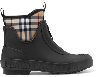 Checked Canvas And Rubber Rain Boots - Black
