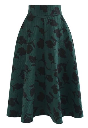 Buttons Trim High Waist Flare Midi Skirt in Green - Retro, Indie and Unique  Fashion