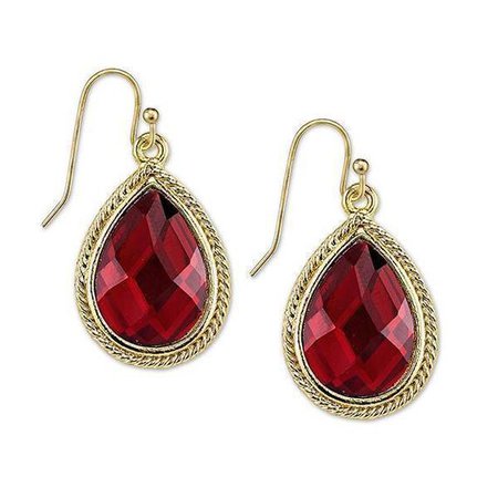 Gold-Tone Siam Red Pearshape Drop Earrings