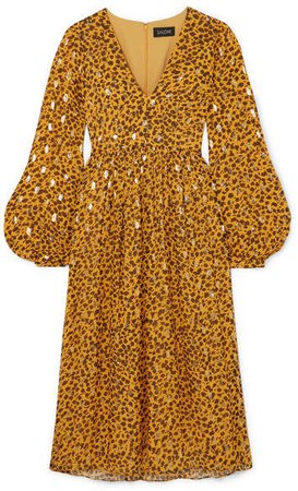 Camille Leopard-print Fil Coupé Silk-blend Chiffon Midi Dress - Gold
