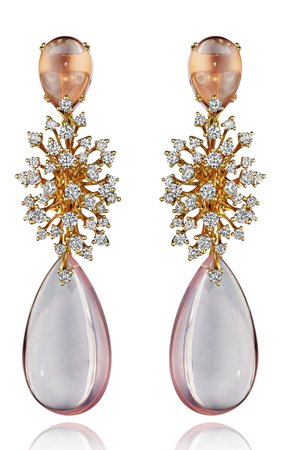 18k Pink Gold Dangle Earring With Diamonds And Rose Quartz By Hueb | Moda Operandi