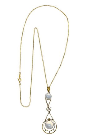 Art Nouveau Moonstone Diamond 14 Karat Gold Drop Swag Necklace | Wilson's Estate Jewelry