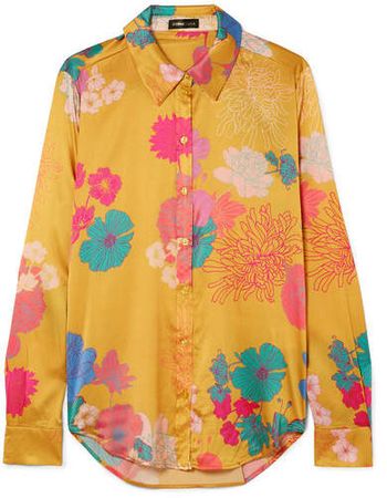Maxwell Floral-print Silk-blend Charmeuse Shirt - Marigold