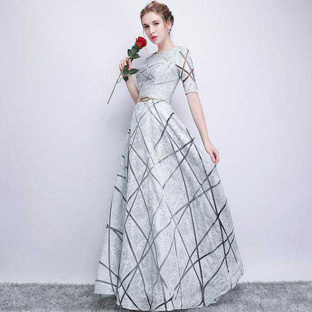 Bridal Dresses | Shop Women's White Long Striped Party Dress at Fashiontage | f4b4d60a-0-color-grey-size-xs