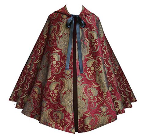 Victorian Valentine Renaissance Historical Gothic Steampunk Brocade Capelet Cloak (Red Gold) at Amazon Men’s Clothing store: