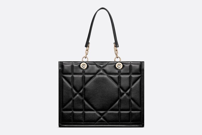 Medium Dior Essential Tote Bag Black Archicannage Calfskin | DIOR