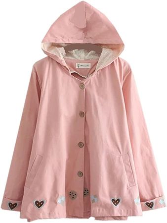 Women Harajuku Fashion Heart Embroidery Printed Jacket Pocket Kawaii Sweatshirt,Pink at Amazon Women’s Clothing store