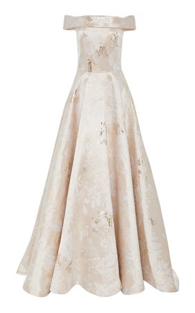 Cold-Shoulder Floral-Print Jacquard Dress by Pamella Roland | Moda Operandi