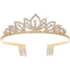 Amazon.com : Princess Crystal Tiara Crown with Comb Women Girls Cosplay Party Queen Bridal Wedding Hair Jewelry Headband 5.5'' Gold : Beauty & Personal Care