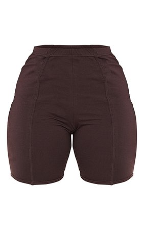 *clipped by @luci-her* Shape Chocolate Brown Cotton Binding Cycling Shorts | PrettyLittleThing USA