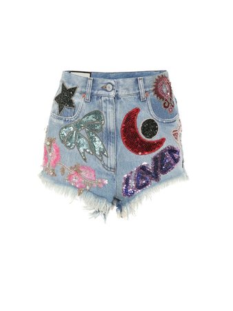 Jean shorts w/ sequence patches