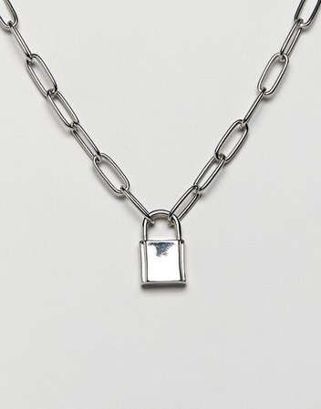 ASOS DESIGN necklace with hardware chain and padlock in silver | ASOS