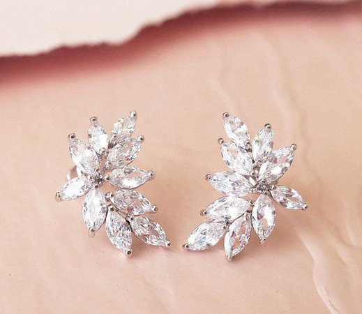 1920s Crystal Bridal Earrings Wedding Jewelry Leaf Cluster | Etsy