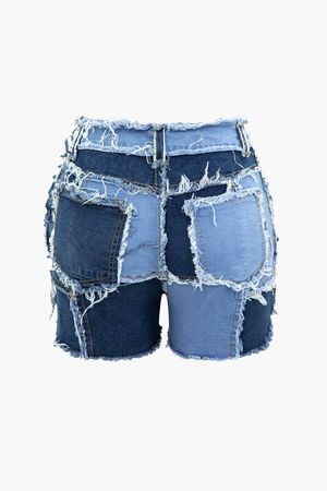 Frayed Patchwork Denim Shorts – Micas