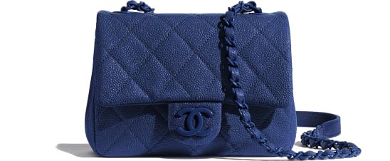 Flap Bag, grained calfskin & lacquered metal, dark blue - CHANEL