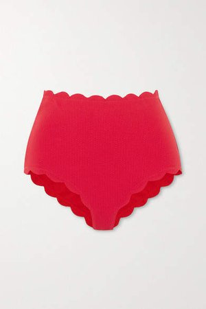 Santa Monica Scalloped Stretch-crepe Bikini Briefs - Red
