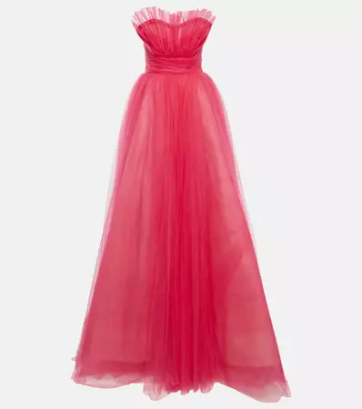 Ruffle Trimmed Tulle Gown in Pink - Monique Lhuillier | Mytheresa