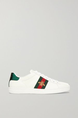 White Ace watersnake and canvas-trimmed leather sneakers | Gucci | NET-A-PORTER