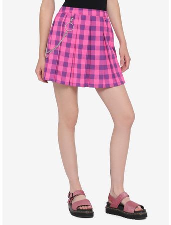 Pink & Purple Plaid Pleated Chain Skirt | Hot Topic